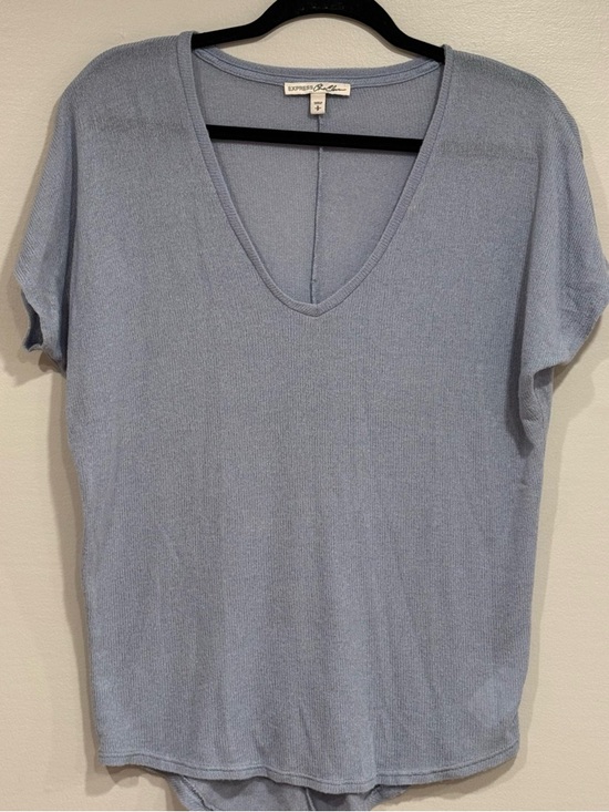 Express Tops - Express One Eleven Knit V-Neck Blue Gray Short Sleeve Top Women's Size Small